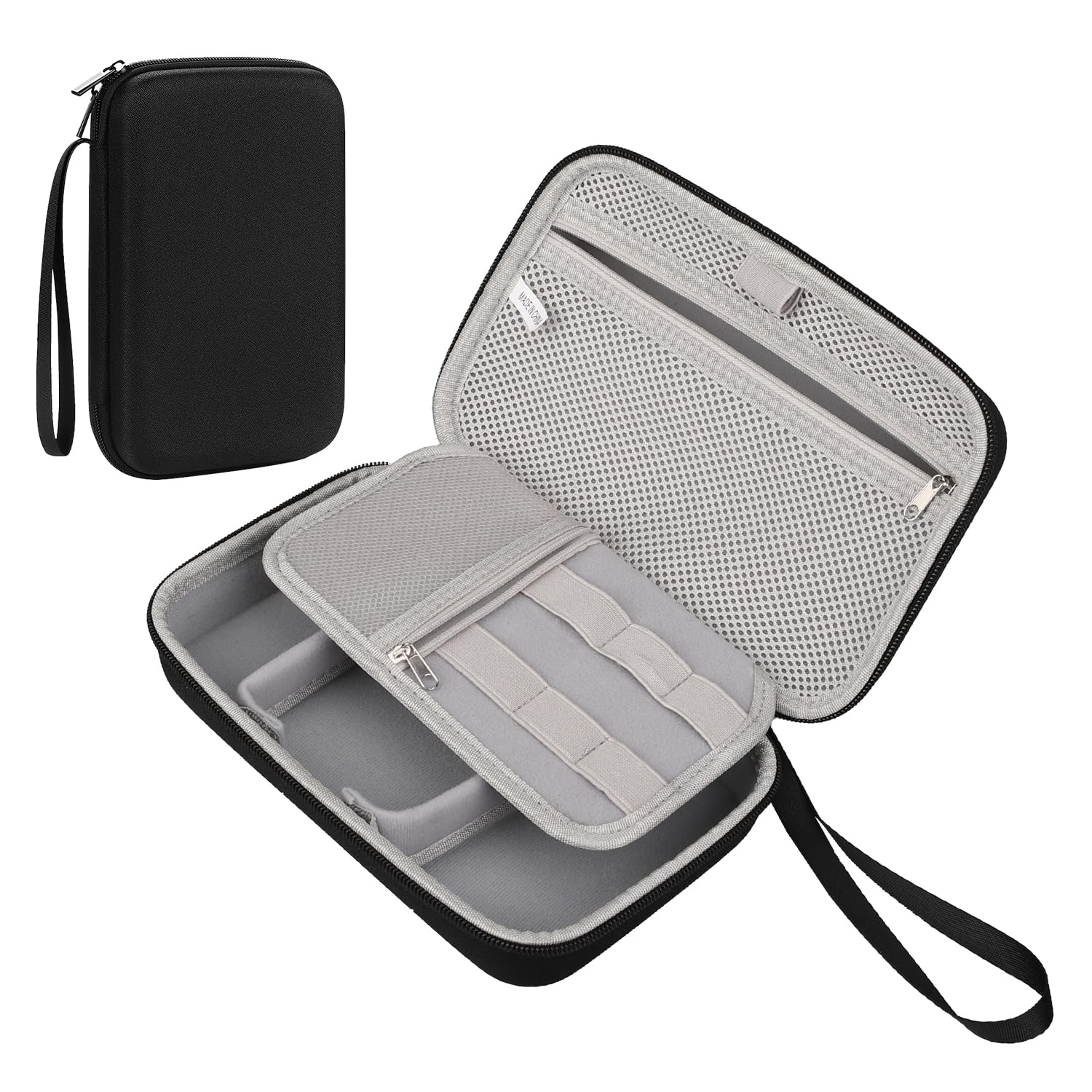 Teskyer Organizador Cables Viaje, Carcasa Rígida, Impermeable, Mejor Protección, Gran Capacidad, Portátil, Viajes Accesorios, 14 x 22 x 6,5 cm, Negro