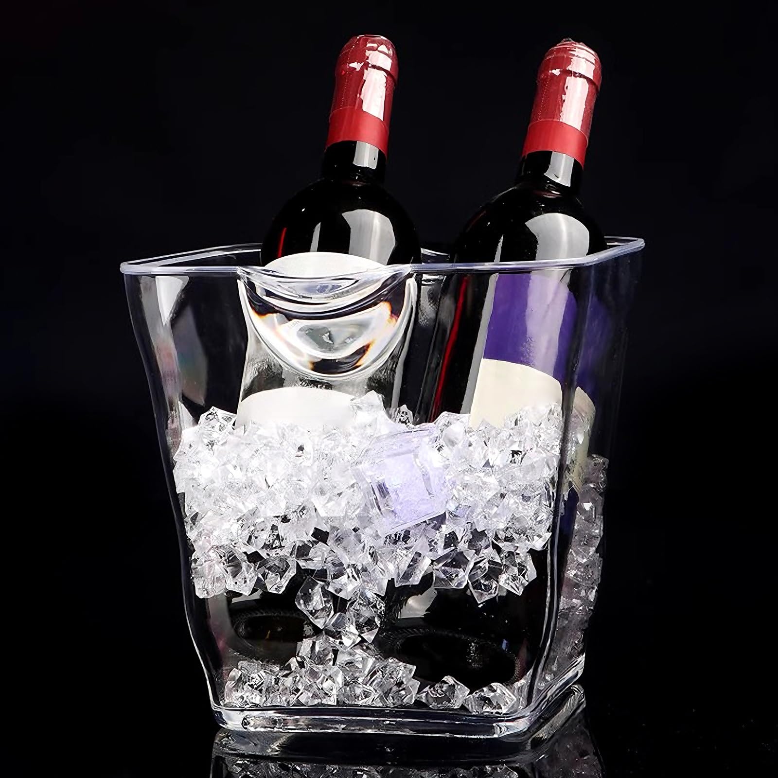 Secchiello per il ghiaccio in acrilico portatile, quadrato, per feste, bar e discoteche, ideale per bottiglie di vino, eventi e riunioni private