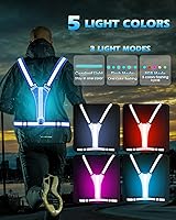 Vista 3 de Zacro LED Reflective Vest Running Gear, 5 Lights Colors High Visibility Reflective Running Gear Rechargeable Light Up Running Vest for Walking