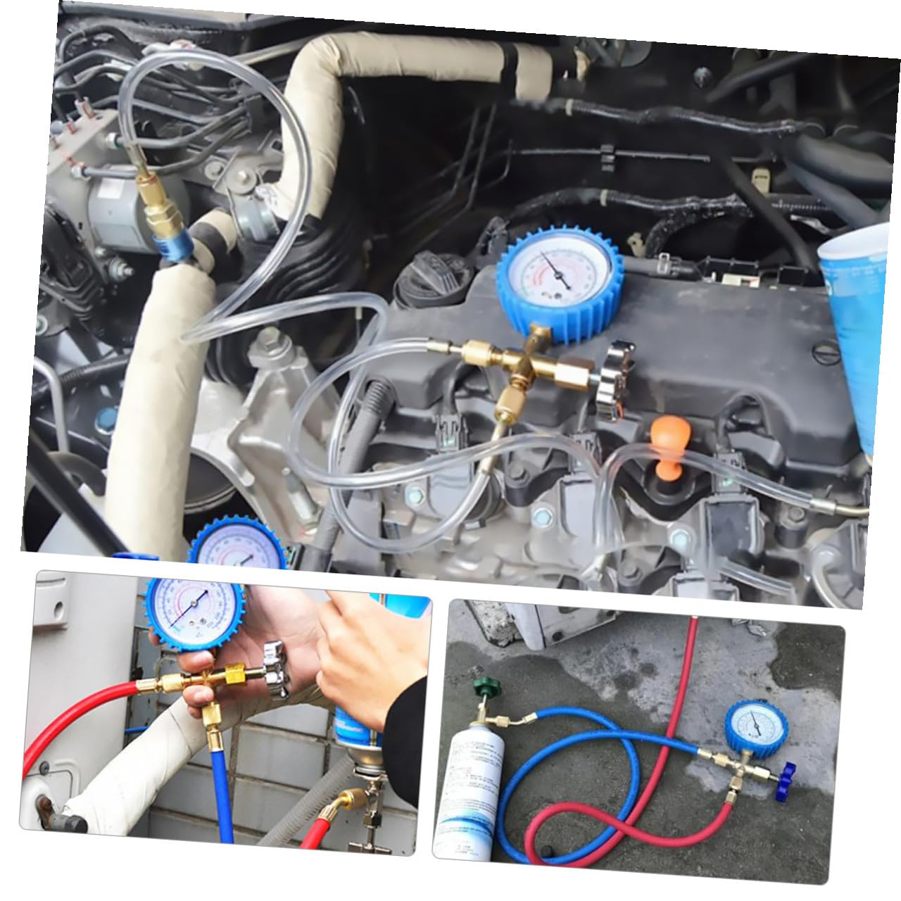 Garneck Automotive Air Conditioner Pressure Gauge Set with Refrigeration Charging Tool, Silicone Hose Kit for Car Ac Maintenance and Random Color