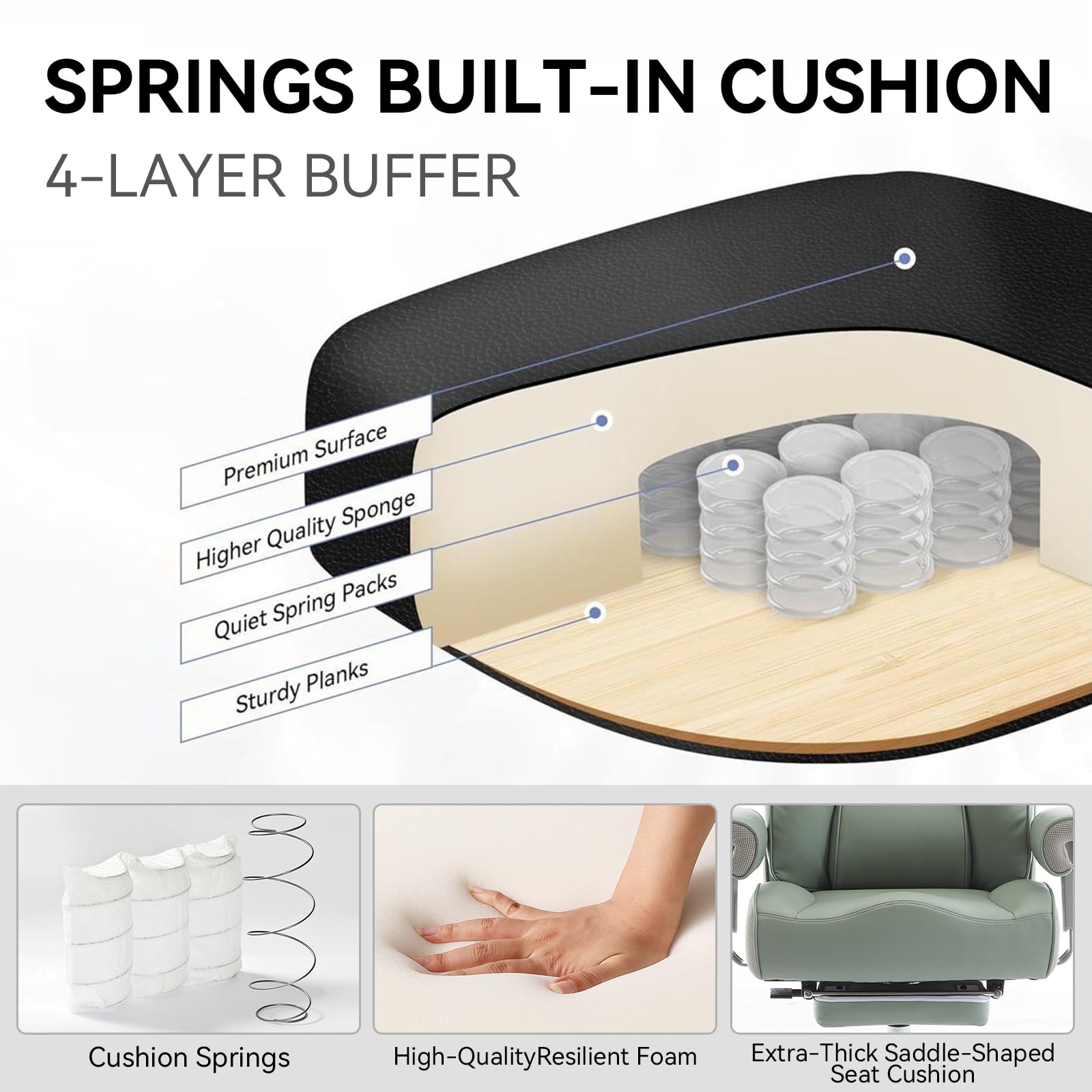 Efomao Big and Tall Green Office Chair 450LBS Ergonomic High-Back Executive Chair with Footrest Adjustable Padded Armrests PU — view 9