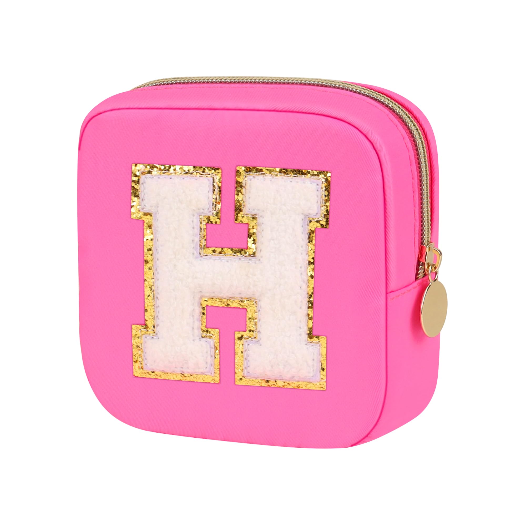 IneowellyGraduation Gifts for Her, Makeup Bag for Women, Small Makeup Bag for Purse Travel Cosmetic Bag with Preppy Letter Patch, Nylon Mini Makeup Pouch with Zipper, Coin Pouch Napkin Storage Bag(rosy red-H)