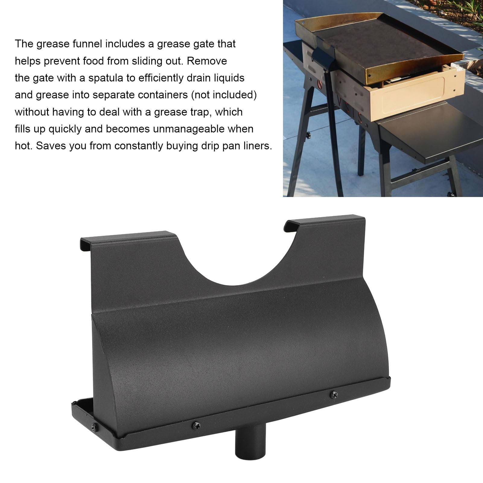 Large Capacity Grease Catcher, Iron Magnetic Rear Grease Drainage Funnel With Grease Gate For Barbecue Parties, Debris, Water and Grease Flowing Down Easily