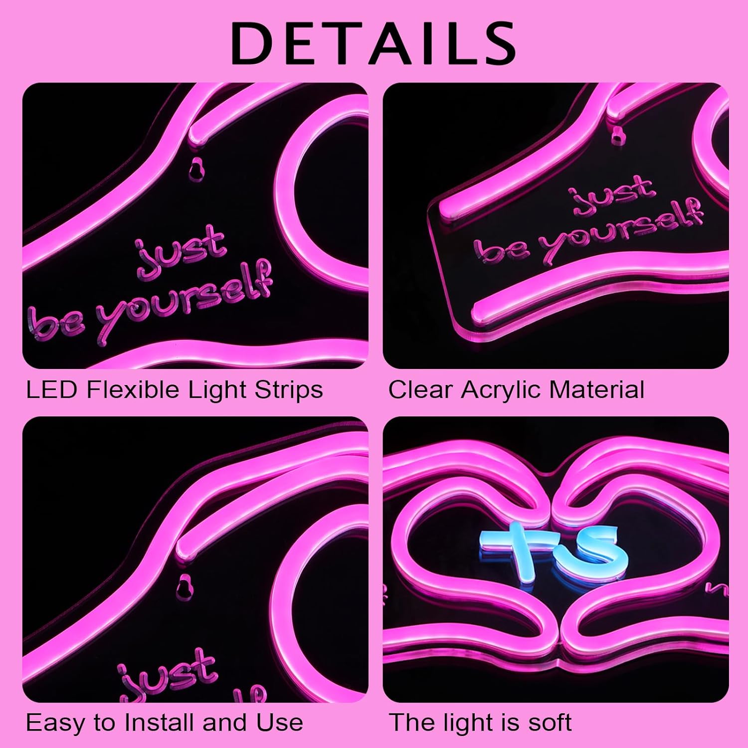Heart Hands Neon Sign Light, Pink Neon Light Signs for Wall Decor Aesthetic, Dimmable and USB Powered Led Light for Girls Room, Bedroom, Living Room, Wedding Birthday Party Decor 15.7"