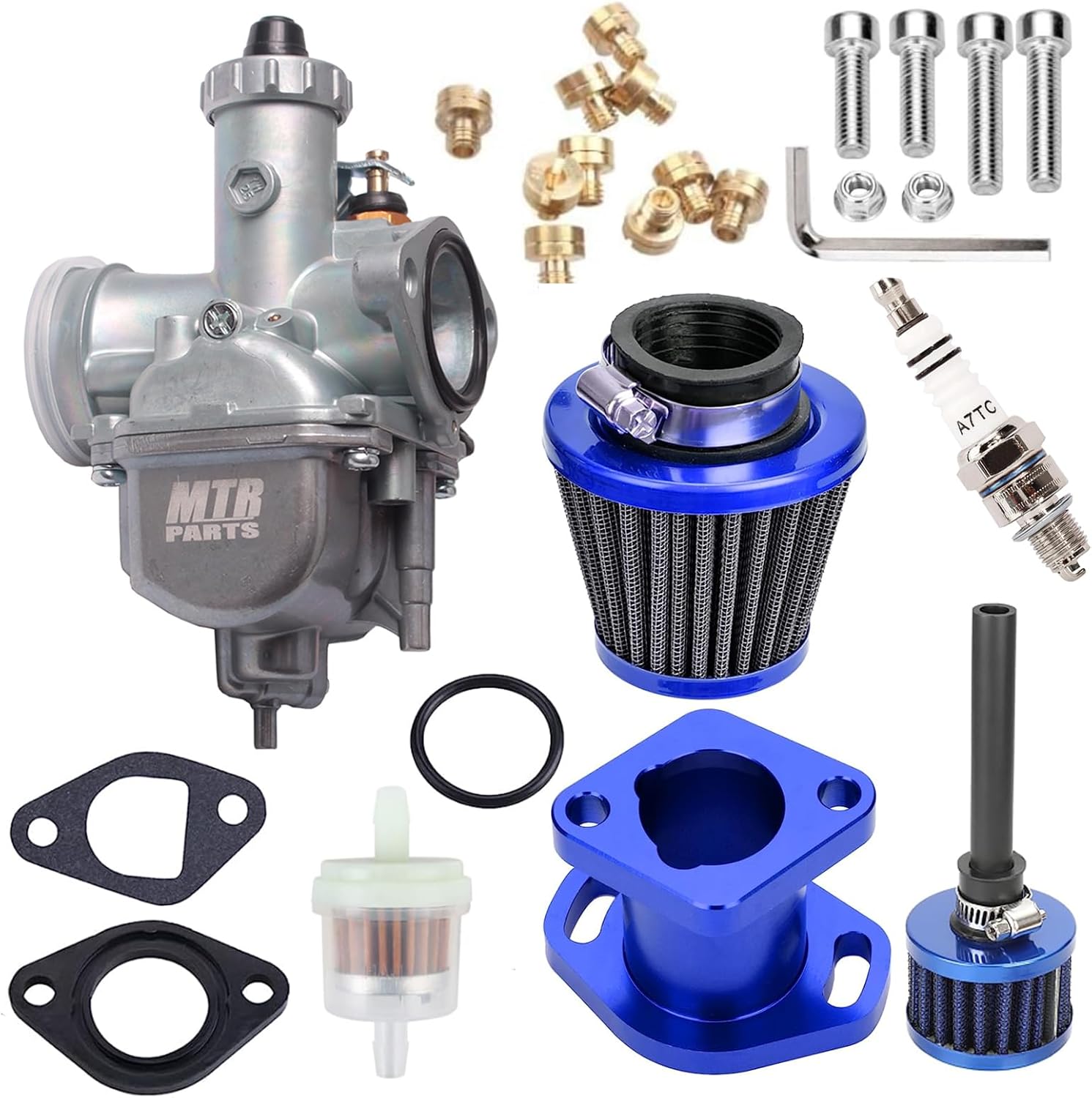 VM22 26mm Carburetor for Predator 212CC 196cc, Compatible with CT200U KT196 Mini Bike, Moto Race Go Kart 6.5HP Baja Warrior Heat MB165 MB200, Air Filter Kit for Freight GX160 GX200 6.5hp (blue)