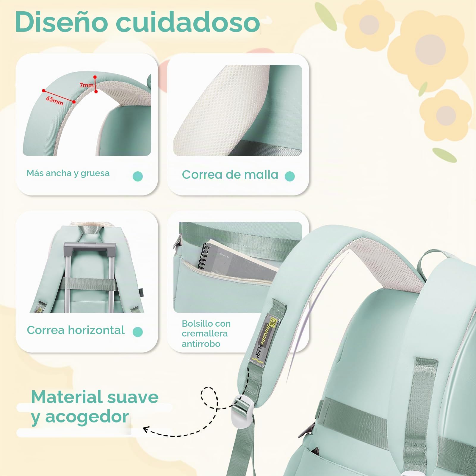 Tanou Mochila Escolar Adolescente Niña, Juego de Mochila Chica con Bandolera y Estuche para Lápices, Mochilas Informal de Gran Capacidad para Colegio, Instituto