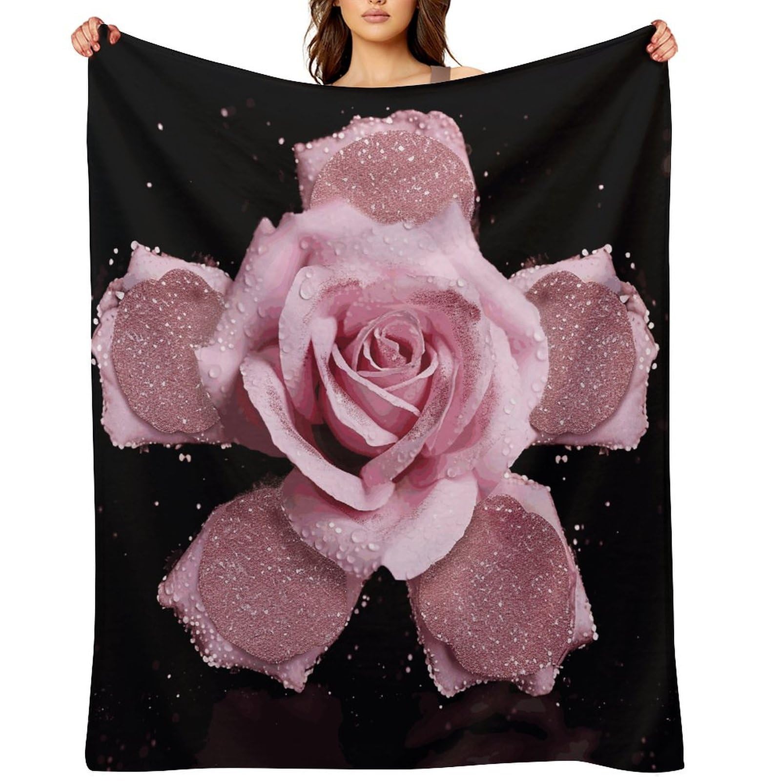 Fekiloot Style Glitter Pink Rose Throw Blankets Camping Blanket60 X80