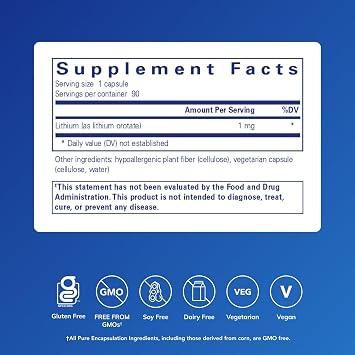 Pure Encapsulations Lithium (Orotate) 1 mg | Support for Calmness and Behavior* | 90 Capsules