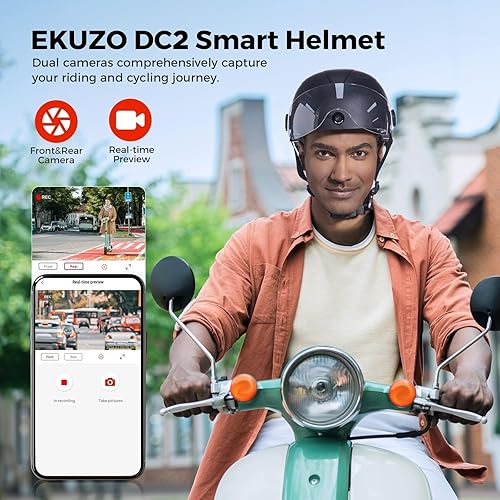 Miniatura 2 de DC2 - Casco inteligente Bluetooth con cámaras frontal y trasera, grabadora de video HD para montar en bicicleta eléctrica, casco de bicicleta para