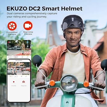DC Smart Bike Helmet with Cameras Dual HD Front & Rear Video Recorder for Ebike & Electric Scooter, Bluetooth App Control Action Cam Helmet, CPSC Certified (Black)