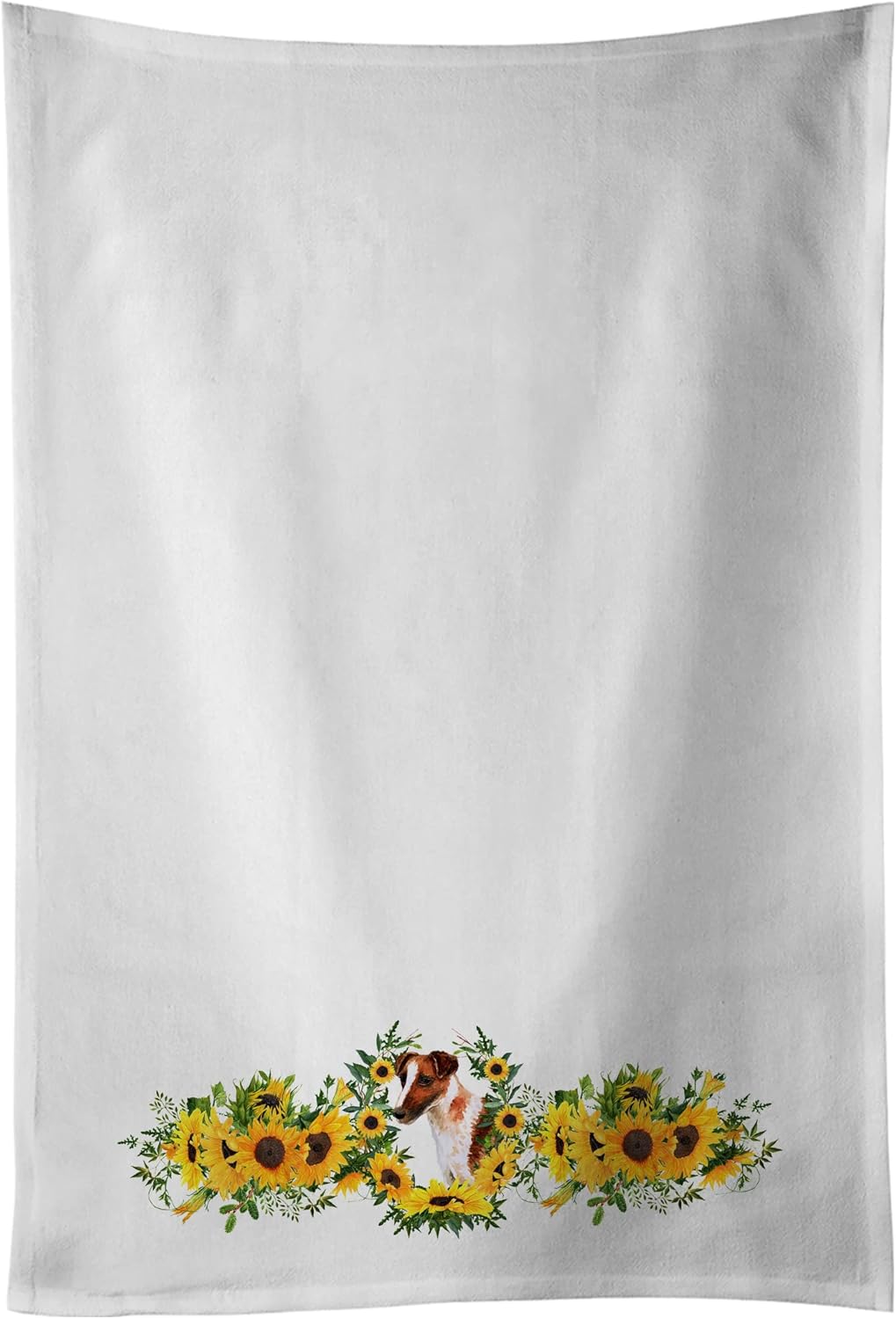 Caroline's Treasures CK2839WTKT Smooth Fox Terrier in Sunflowers White Kitchen Towel Set of 2 Dish Towels Decorative Bathroom Hand Towel for Hand, Face, Hair, Yoga, Tea, Dishcloth, 19 X 25, White