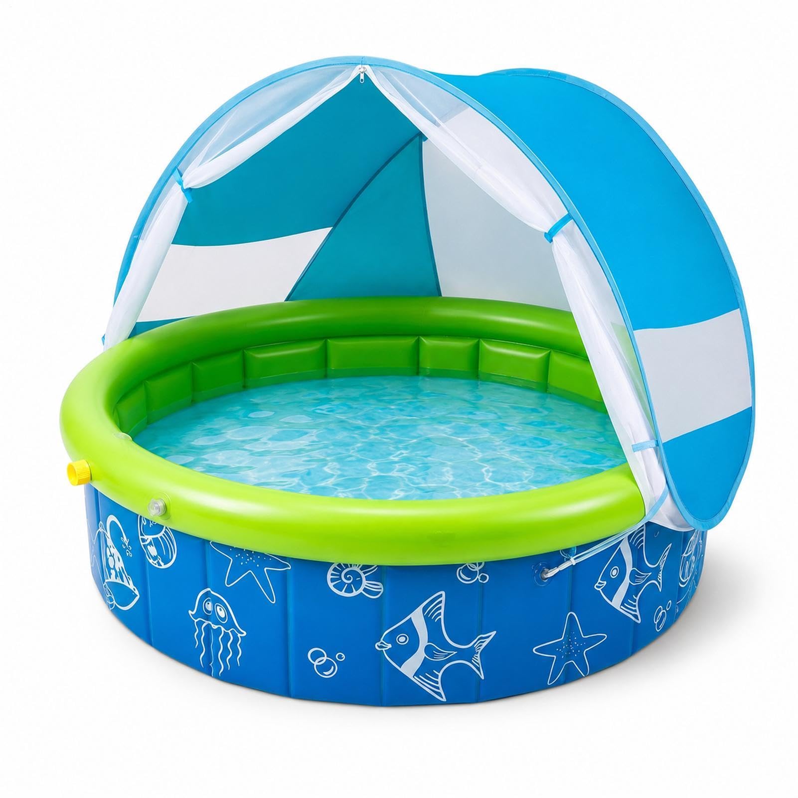 Kids Inflatable Pool Kids Paddling Pool With UV Sun Shade Canopy Foldable Large Kiddie Pools Full-coverage Fine Net Structure Block Bites For Garden Camping