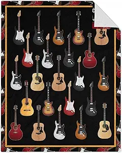 Mercuryelf Guitar Throw Blanket - Soft, Fuzzy & Warm - 40x50 Inches Flannel Blankets for Travel, Office - Black Vintage Throws Gift for Kids