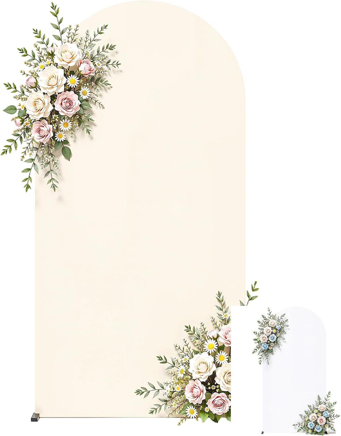 White Beige Arch Backdrop Cover 6.6ft - Spandex Stretchy Fabric Backdrop, Double-Sided Wrinkle-Free Backdrop Stand Cover Set for Birthday Wedding Party Baby Shower Photo Booth Decorations