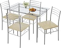 Vista 8 de VECELO Juego de mesa de comedor para 4, mesa de cocina de vidrio de 5 piezas con sillas acolchadas tapizadas para espacios pequeños, rincón de Negro