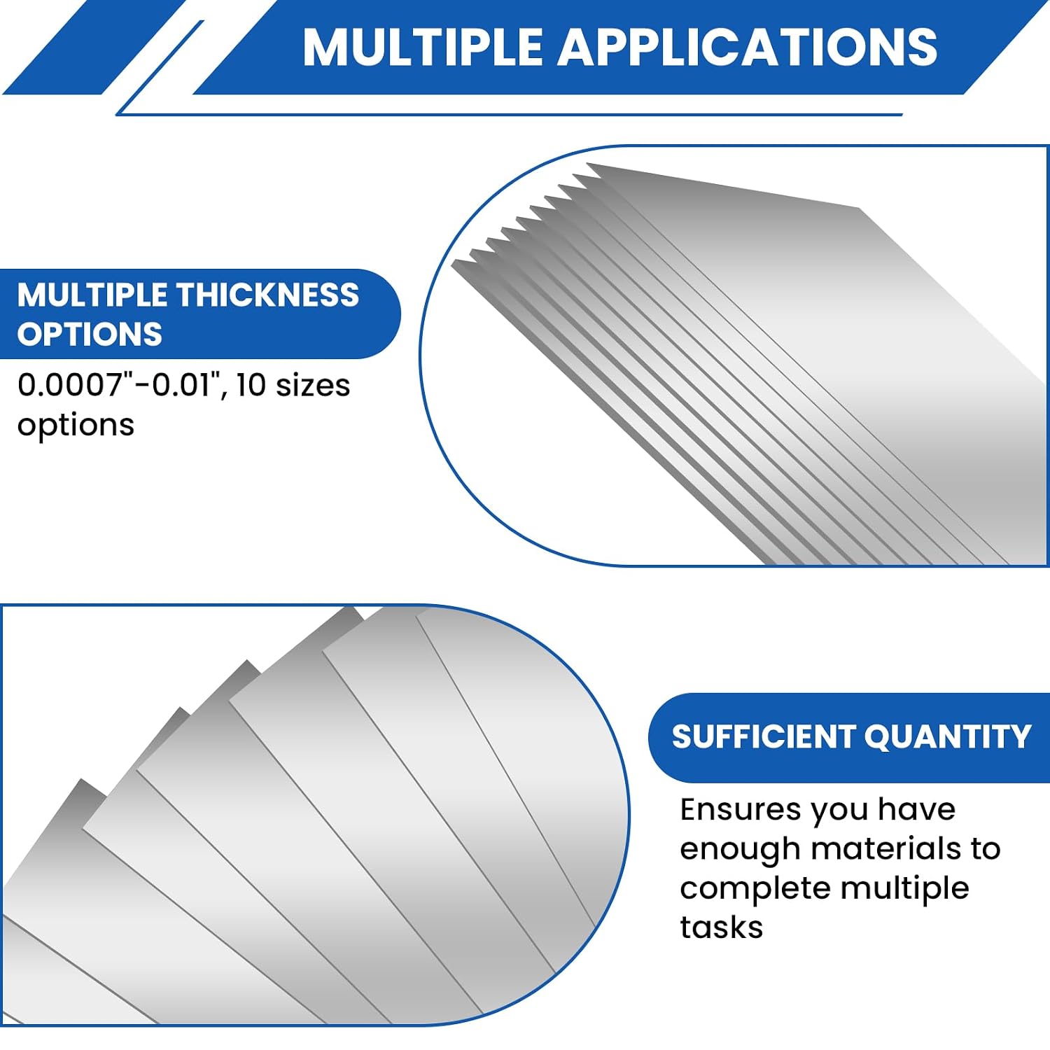 20 Pcs 304 Stainless Steel Shim Stock Assortment, 1" W x 6" L, 10 Sizes (0.0007", 0.001", 0.0015", 0.002", 0.003", 0.004", 0.005", 0.006", 0.008", 0.01") for Leveling, Gap Filler Trim Strip