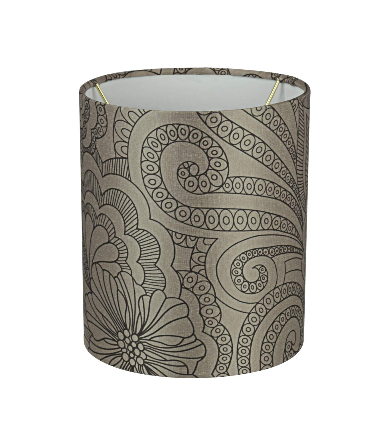 Aspen Creative 58501A Drum Uno Lamp Shade in Taupe Floral Pattern, 6.5" Top x 6.5" Bottom x 7.5" Slant Height, Slip UNO 36mm