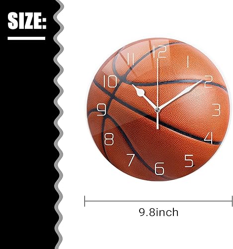 Miniatura 5 de Reloj de pared silencioso sin tictac, con diseño de baloncesto, funciona con pilas, reloj de pared redondo de 9.8 x 9.8 pulgadas para decoración