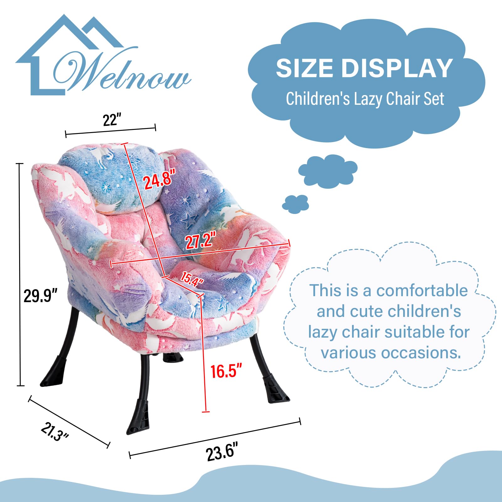 Welnow Toddler Kids Lazy Chair, Glow in The Dark Accent Comfy Lounge Children Armchair Couch with Removable Cover, Detachable Reading Chair for Boy or Girl, Winged Unicorn