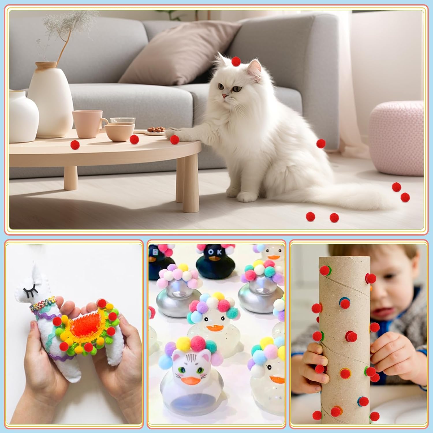 150 Pieces Pom Poms, 1 Inch White Craft Pom Poms, Fuzzy Pompom Puff Balls, Small Pom Pom Balls for DIY Arts Crafts Projects, Home Decorations
