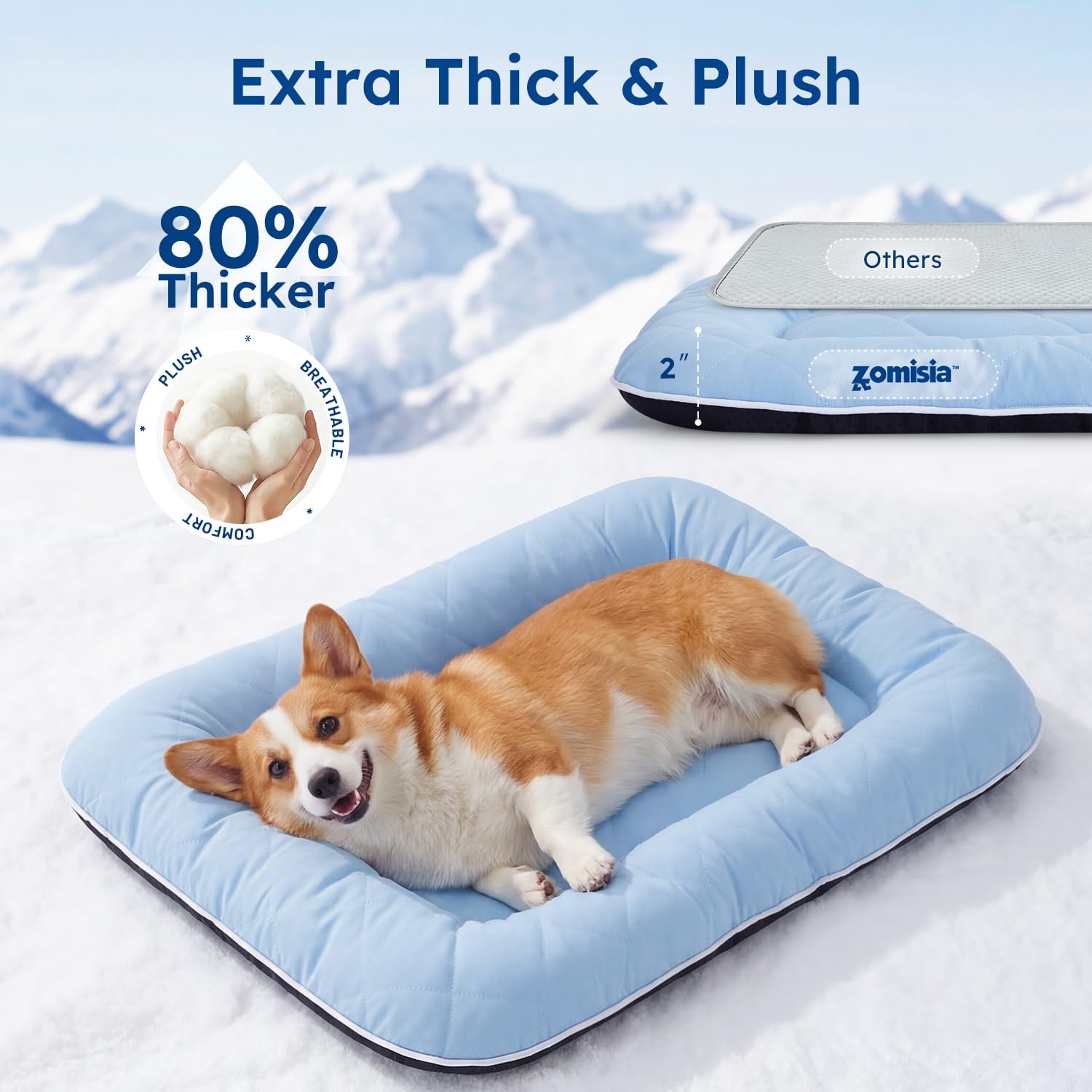 ZOMISA Cooling Dog Bed Q-MAX >0.5, Cooling Mat for Small Medium Dogs, Cold Pad for Summer Puppy with Chill Breathable Washable Fabric, 29x18x2'', Blue