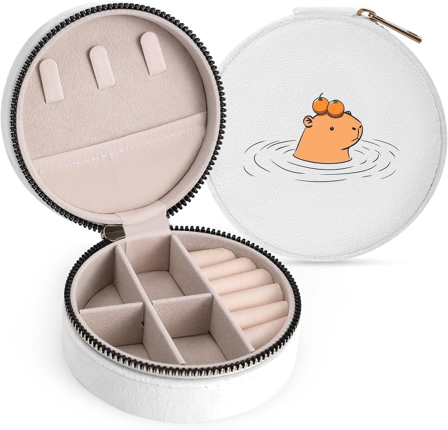 Swimming Capybara With Orange Travel Jewelry Case Box White-style