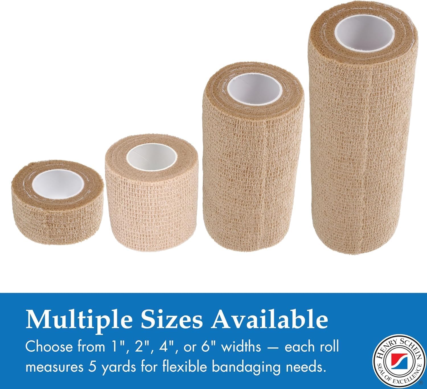 Henry Schein Premium Self-Adherent Bandage – 6" x 5 Yards, Tan – (12 per Box) – Flexible, Non-Woven, Non-Sterile Wrap for Compression & Wound Support