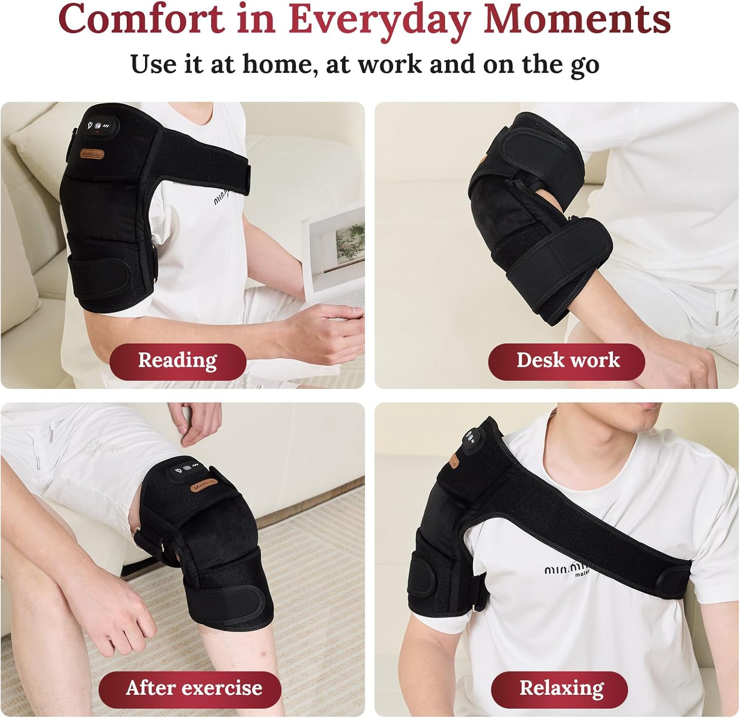 Red Light Therapy Wrap & Knee Massager with Heat & Vibration, 660nm 850nm 940nm Near Infrared, Wireless 5000mAh Controller, 30‑Min Auto‑Off, for Knee Elbow Shoulder (BLACK-1-PACK)