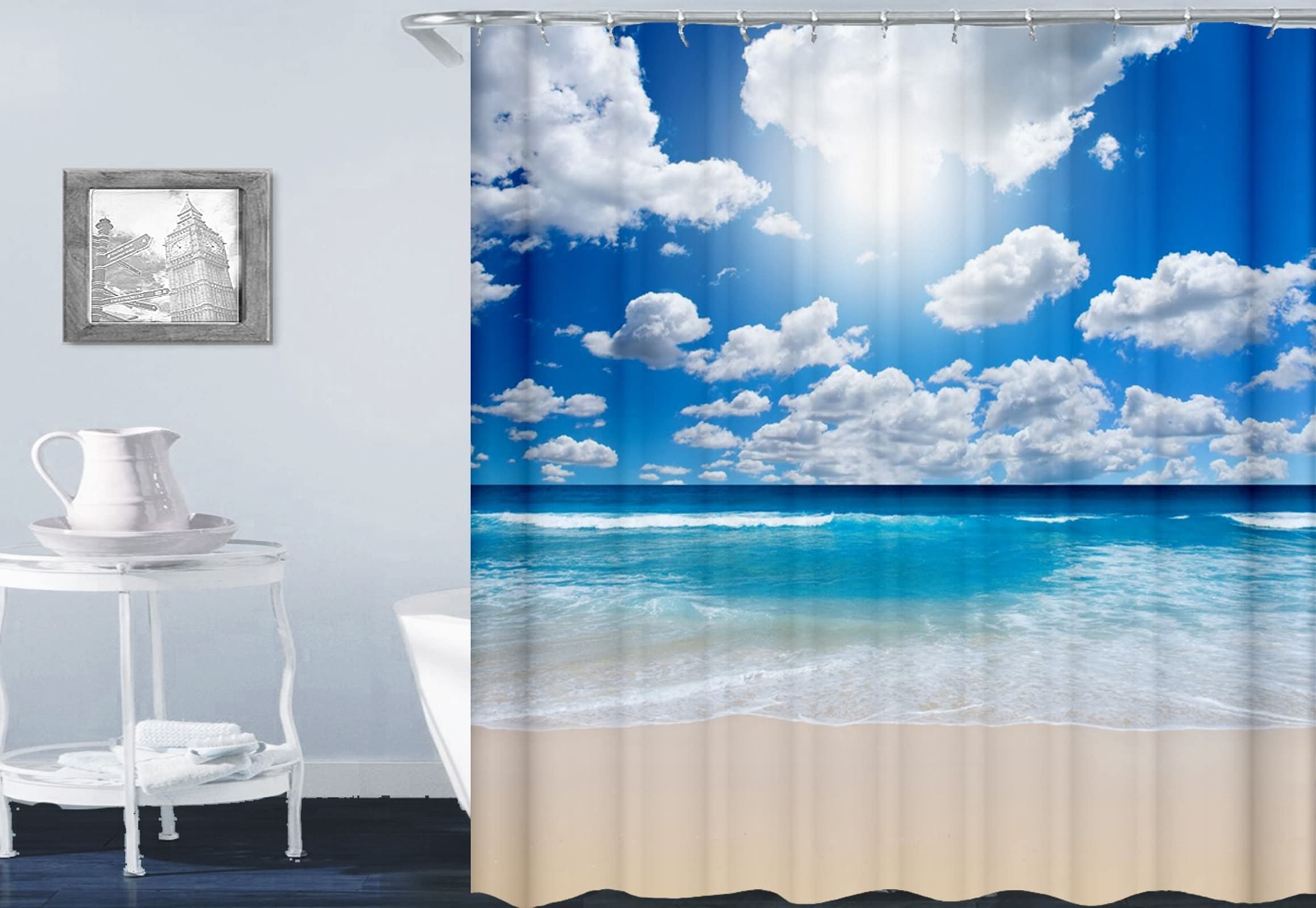 Rideau douche bleu marine KnSam ambiance plage et vacances 180x200