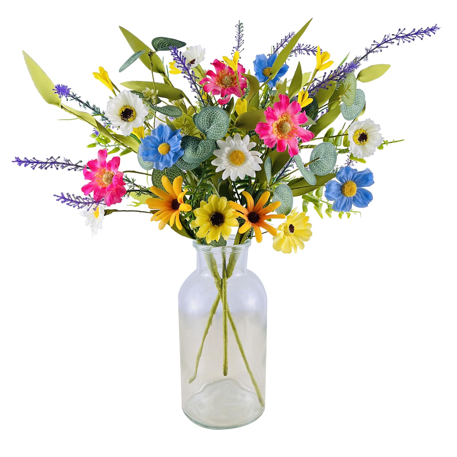 Quiwun 3 Bundles Artificial Daisy Flowers Fake Wildflowers Bouquet Silk Spring Summer Flowers Colorfull Faux Wild Flowers for Home Indoor Kitchen