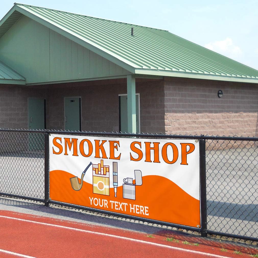 Custom Industrial Vinyl Banner Multiple Sizes Smoke Shop Style L Personalized Text Here Funny and Novelty Outdoor Weatherproof Yard Signs Orange 4 Grommets 16x40Inches
