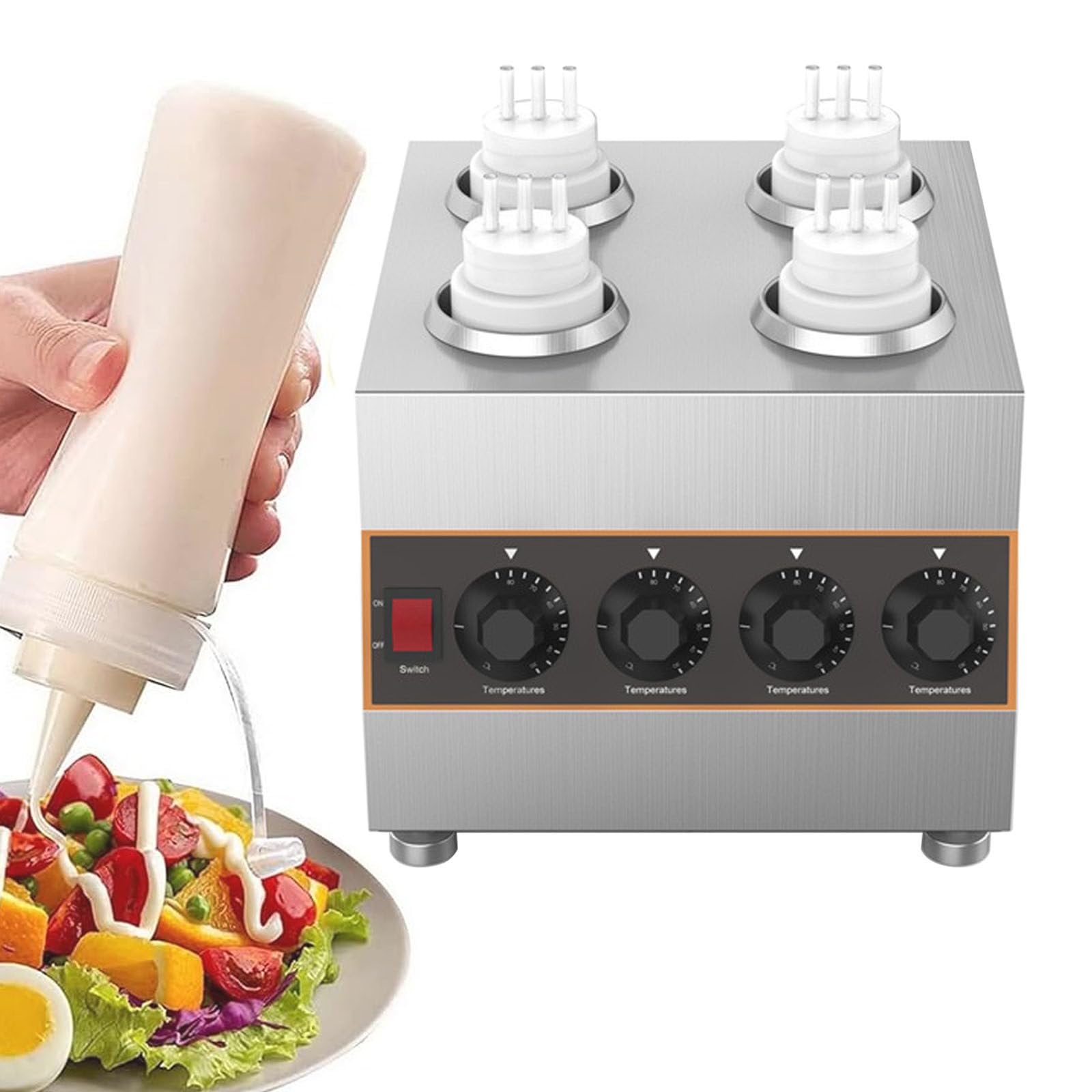Calentador EléCtrico De Salsa De Queso, Dispensador De Queso Nacho, Calentador De Biberones Con Salsa De Queso Caliente De 640 W, Calentador De Jarabe De Acero Inoxidable Con 4 Bombas,220V