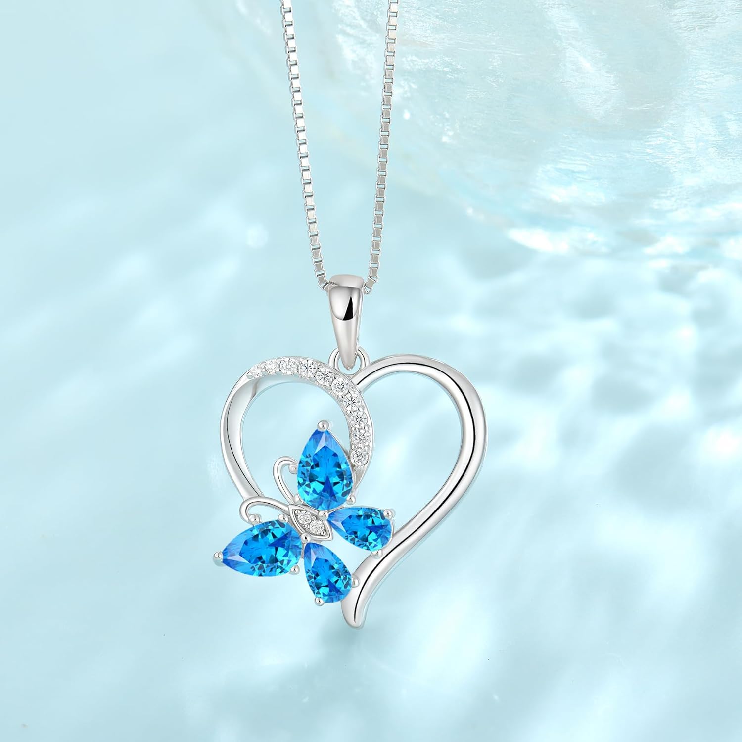 Heart Butterfly Necklace for Women 925 Sterling Silver Birthstone Jewelry for Her