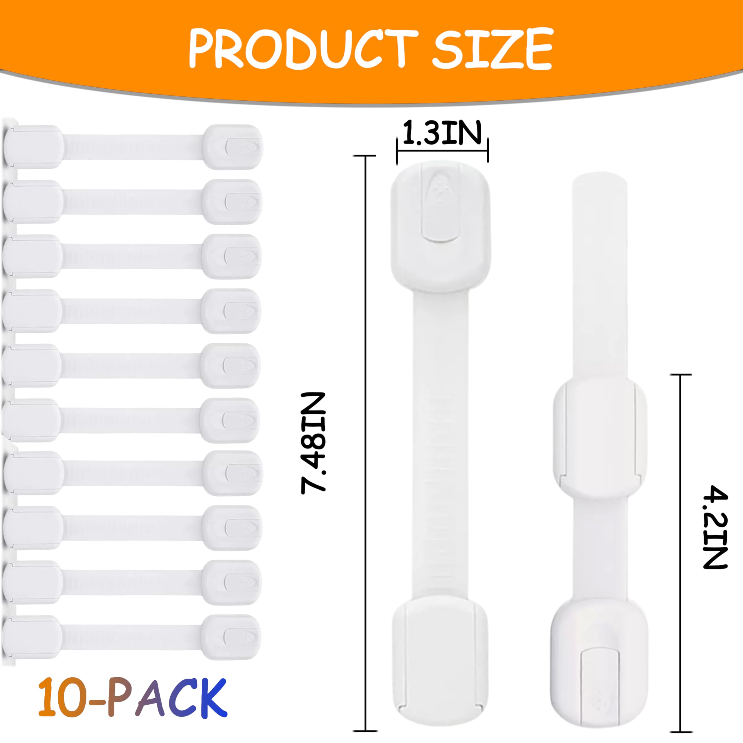 Lot de 10 verrous de placard sécurité enfants bébés tiroirs armoires longueur réglable blanc