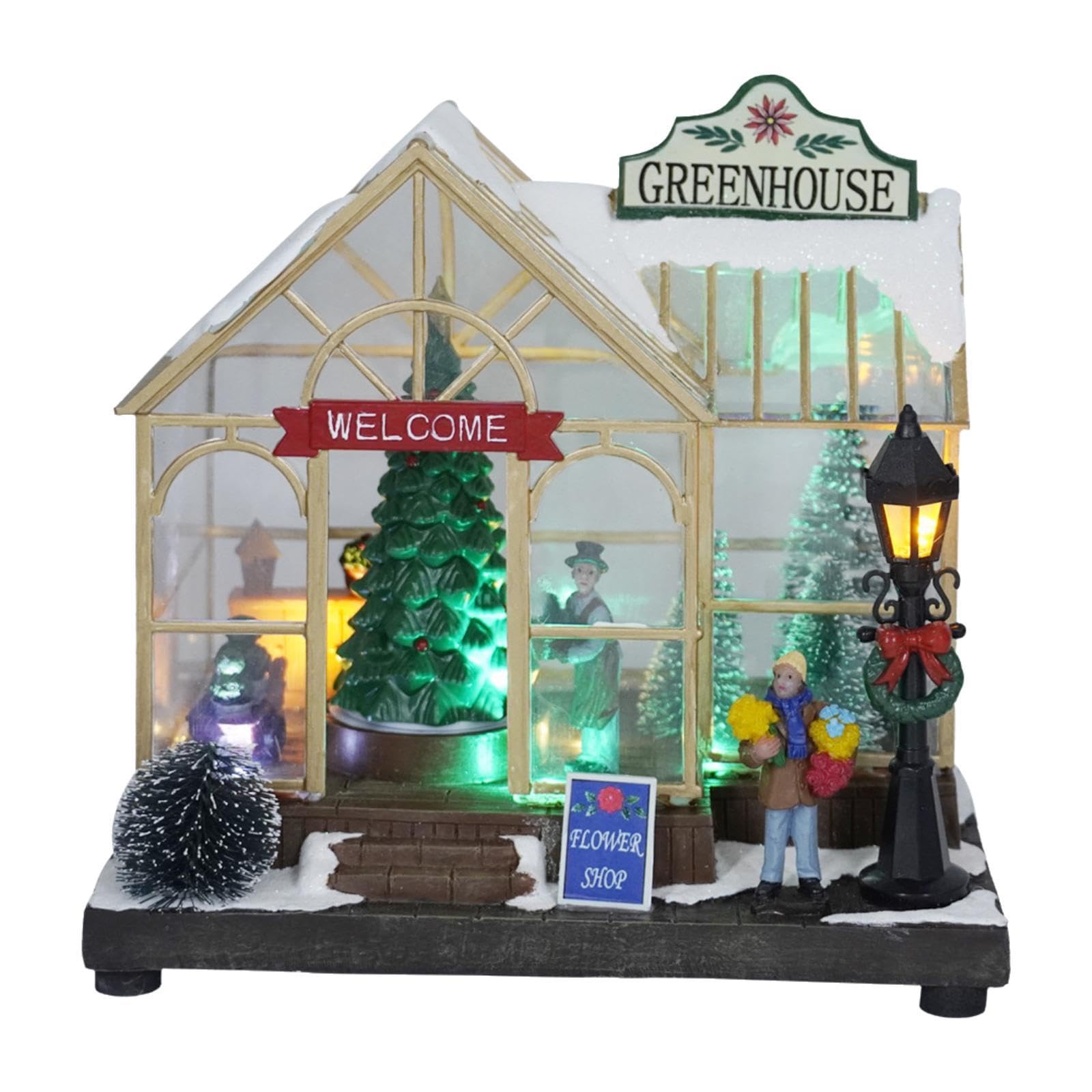 Casa Navideño, Decoración de Escena Navideña de Invernadero con LED, Figuras Navideñas de Escritorio Iluminadas con LED para Festival de Ado