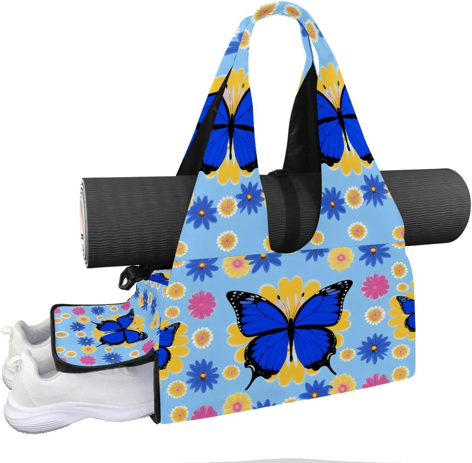 Yoga Mat Bag, Gym Workout Bag with Shoe Compartment, Bows Pilates Bag for Women, Quick Access Storage Yoga Tote Bag for Sports Travel Office