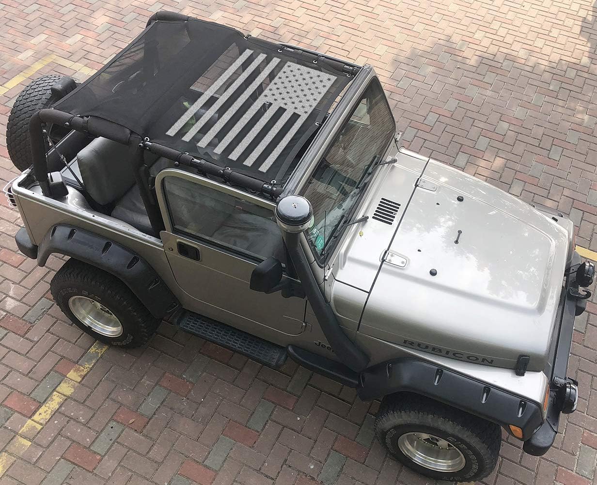 sukemichi TJ Bikini Top Sunshade Mesh Top for Jeep Wrangler TJ Accessories 1997-2006, Blocks UV, Wind, Noise, USA Flag