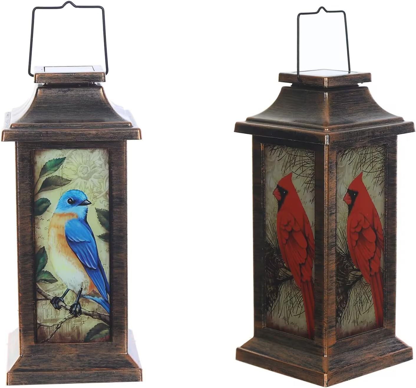 Outdoor Solar Lantern Hanging Solar Lantern Waterproof Lamp Outdoor Garden Decorative,Red Bird,Blue Bird,Lantern Set,10" H