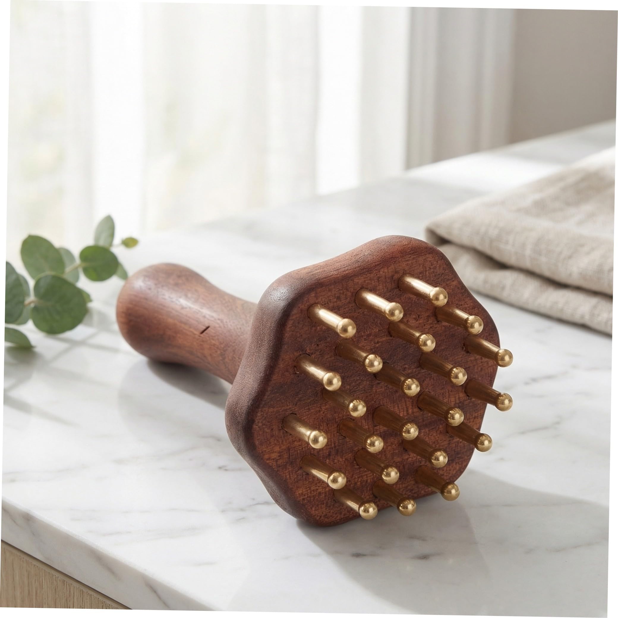CALLARON Cepillo ergonómico de latón y madera con 24 dientes para masaje abdominal y cuidado de cuello, adecuado para spa en casa, pack doble