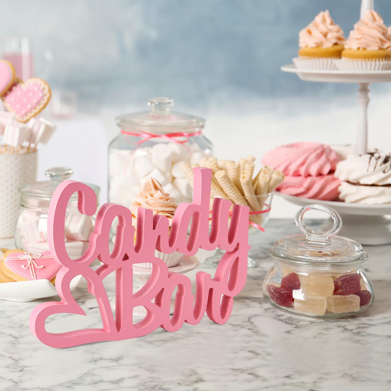 Décoration Table "Candy Bar" En Bois Blanc - 30 X 20,7 X 2 Cm, Pour Mariage, Anniversaire, Baptême, Événement