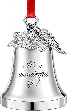 WANSHUNLMI Its a Wonderful Life Christmas Bell Ornament, Silver Metal, 2.9 x 2.4 inch, Real Bell with 2026 and Wing Charm Accent Its a Wonderful Life