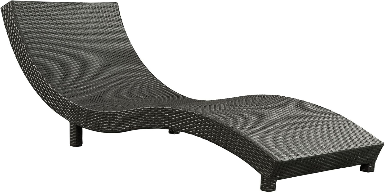 Sleek Modern Outdoor Chaise in Dk Brown Rattan Patio