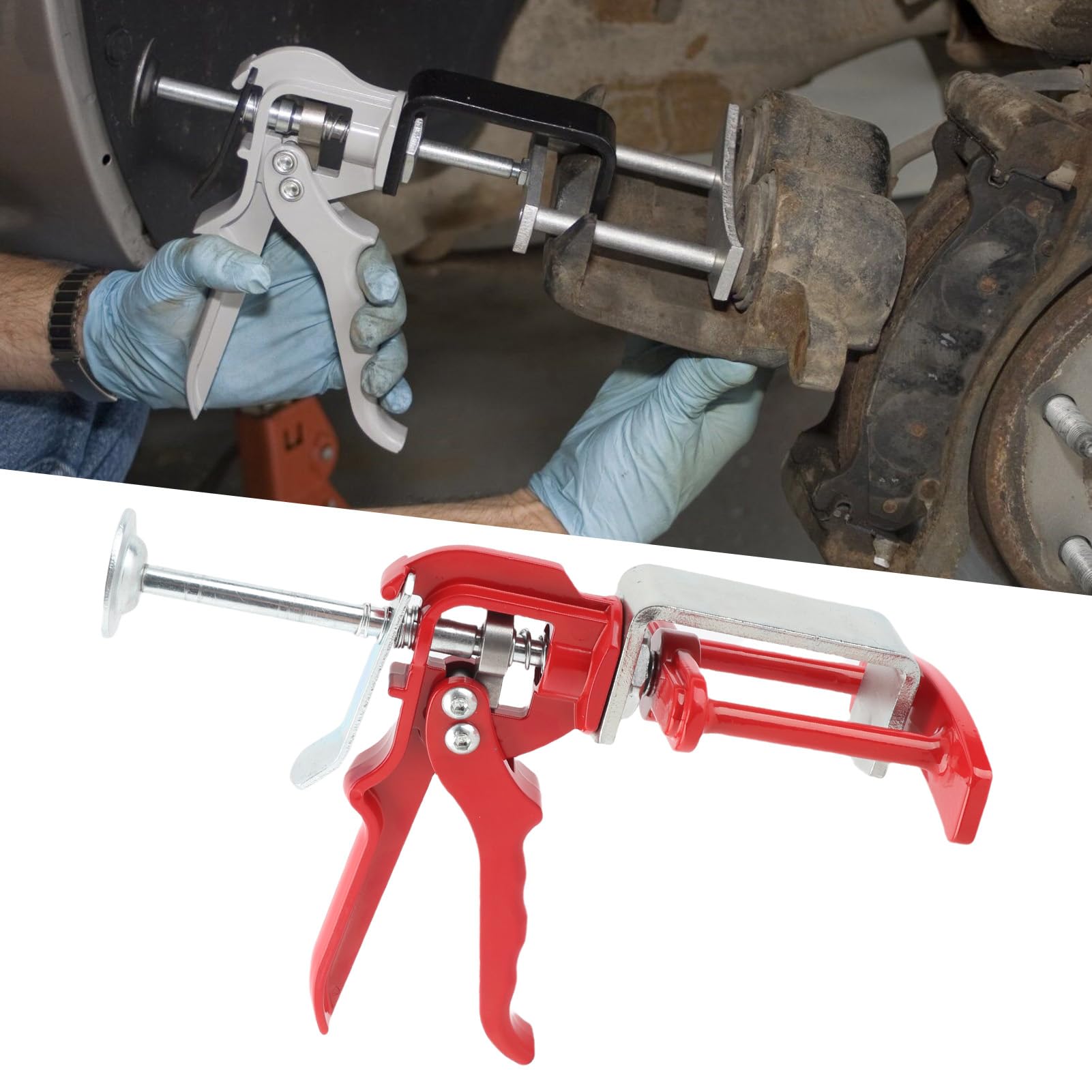 Compressore Pinza Freno a Doppio Pistone, Impugnatura Regolabile in Metallo, Strumento Pinza Freno per Auto e Camion Leggeri