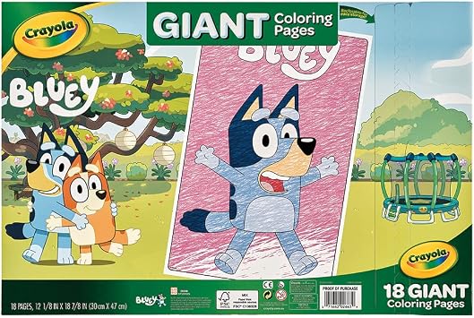 CRAYOLA Giant Colouring Book - Bluey | 18 Pages of Bluey Colouring Fun | Includes 100 Stickers | Ideal for Kids Aged 3+