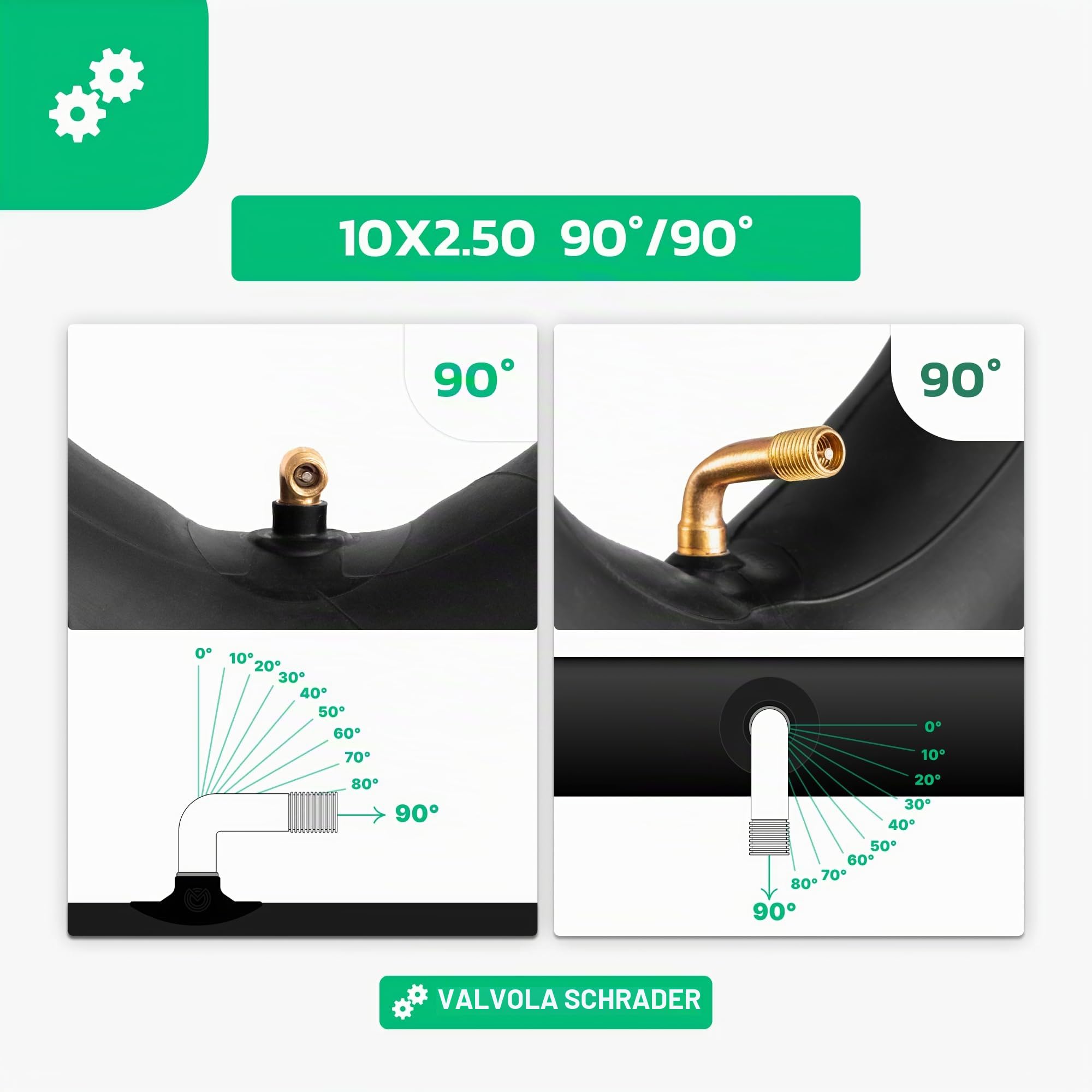 MOOVMOOV Camera d’Aria Monopattino Elettrico 10x2.5 con Valvola a Gomito 90/90 ‒ Camera d’Aria 10 Pollici Monopattino Facile da Gonfiare e Compatibile con Gomme da 10x3 o 80/65-6 (2 Pezzi)