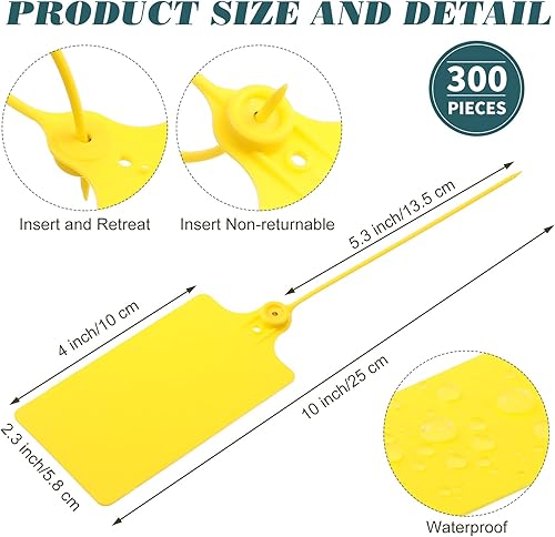 Miniatura 2 de 300 etiquetas de plástico en blanco de 2.3 x 10 pulgadas, etiquetas de plástico impermeables para envío, etiquetas amarillas para etiquetar, sellos