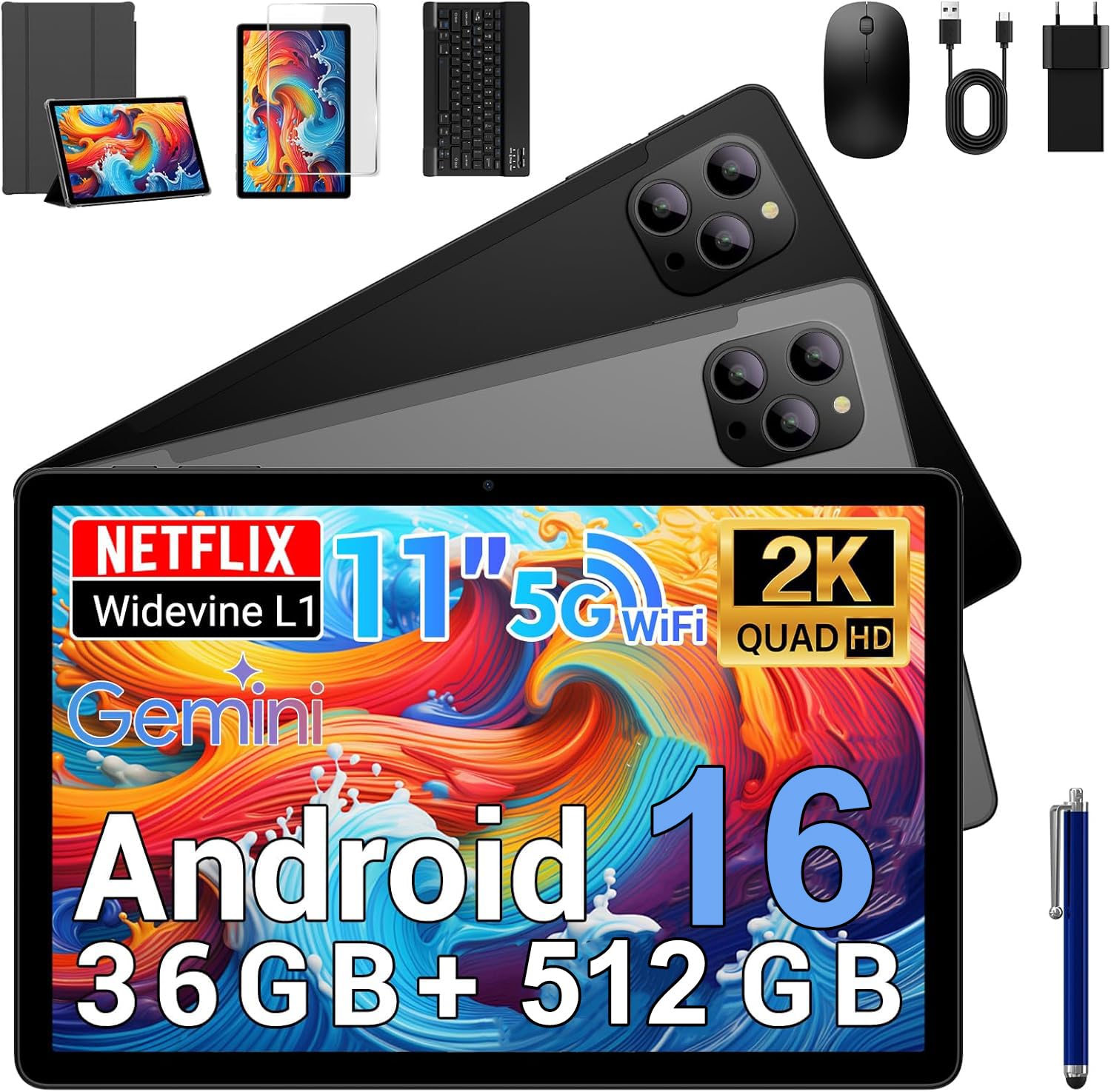 Tablette Android TABWEE W90 11" - 24Go RAM, 256Go, 4G, Batterie 8000 MAh, Android 15 Avec AI