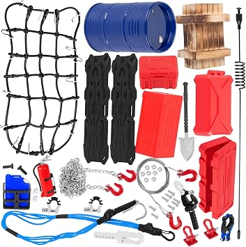 RC Crawler Car Decoration 1/10 RC Crawler Car,Luggage Net,Recovery Board,Fuel Tanks,Toolkit,Box,Trailer Hook,Trailer Chain,Simulation Decorative Package,Navy Blue