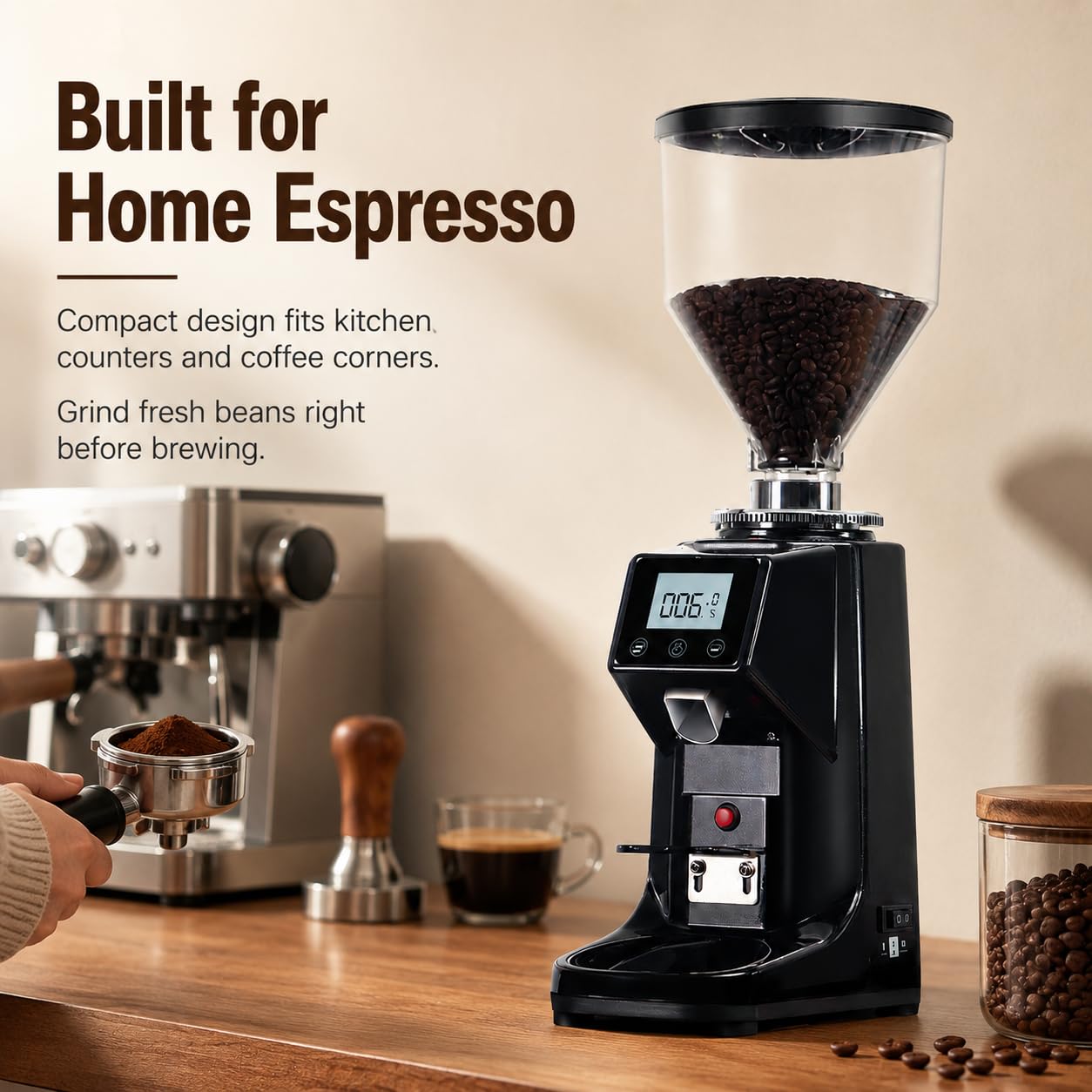 Molinillo de café eléctrico con fresas, tolva de 500 g, 19 ajustes, fresa
