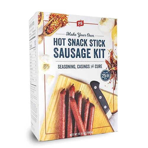 Kit de Palitos de Snack Caliente PS Seasoning - Incluye Mezcla de Condimentos de Salchicha Picante, Cure de Arce y Fundas de Colágeno para hasta 25
